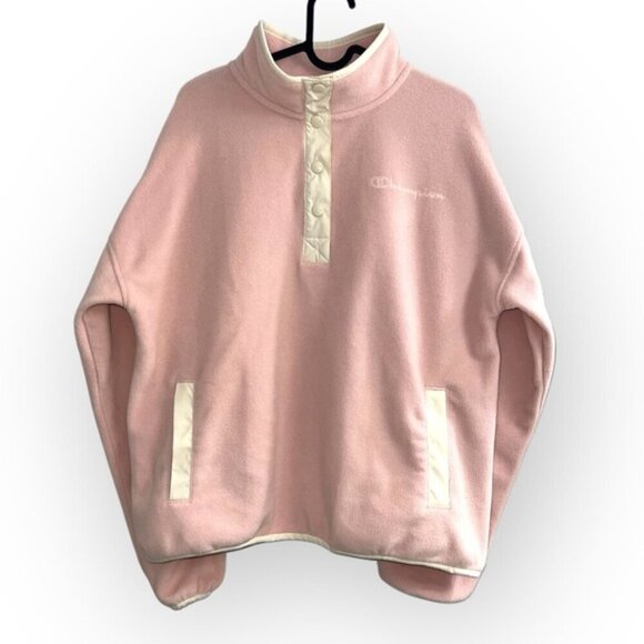 Champion Cream and Pink Cowl Neck Sweater Plush Oversized Fit - Picture 4 of 8